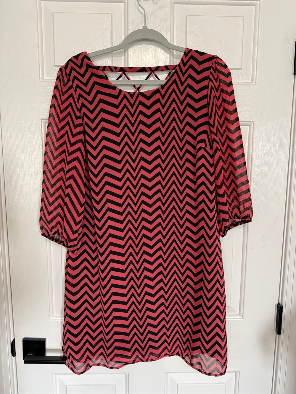 Women's Coral and Black Chevron Midi Dress